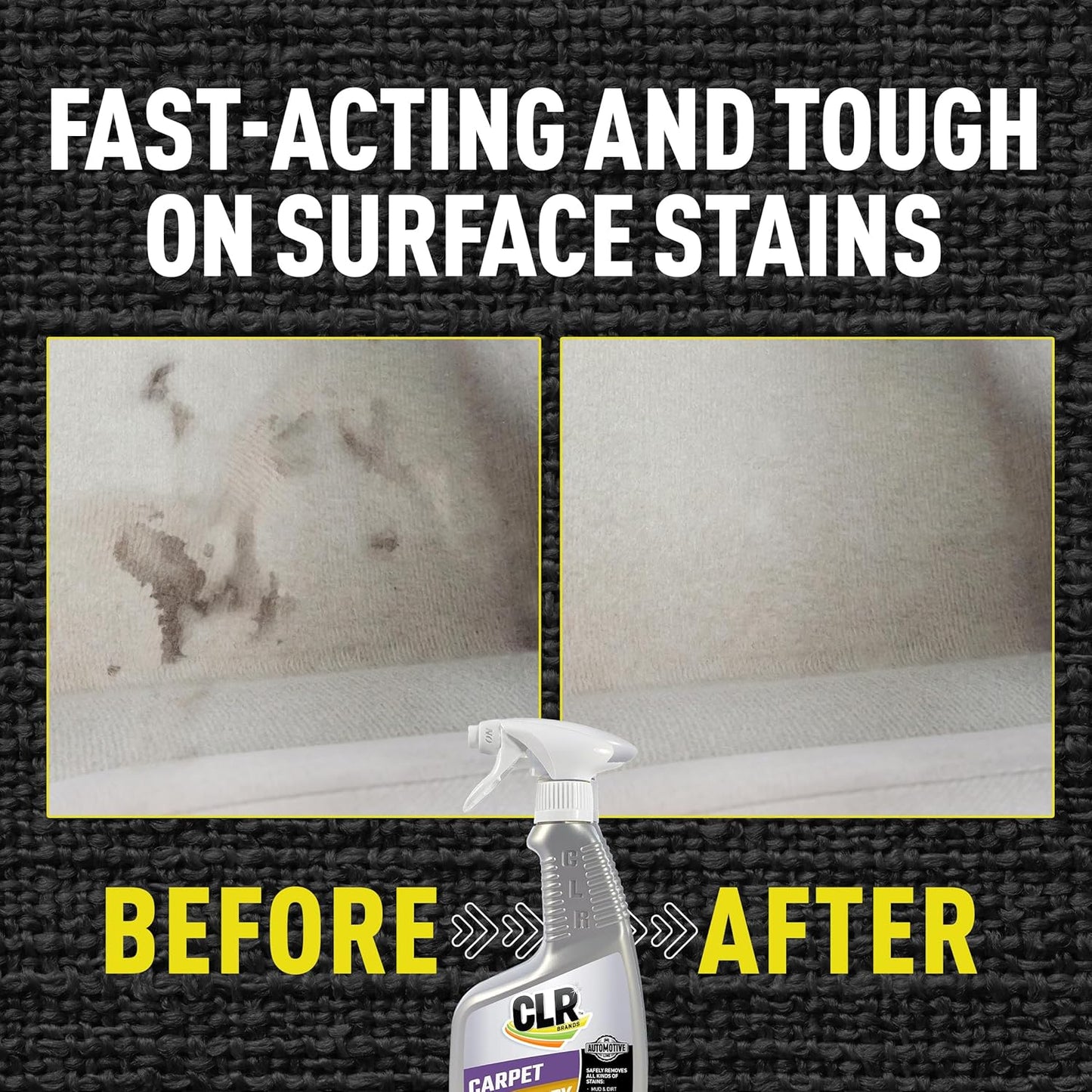 CLR Brands Automotive Carpet, Upholstery & Fabric Cleaner, 22 oz. Spray Bottle, Fast-Acting Stain Remover, Cleans Mud, Coffee, Ink, Blood and More, Automotive Carpet and Upholstery Cleaner