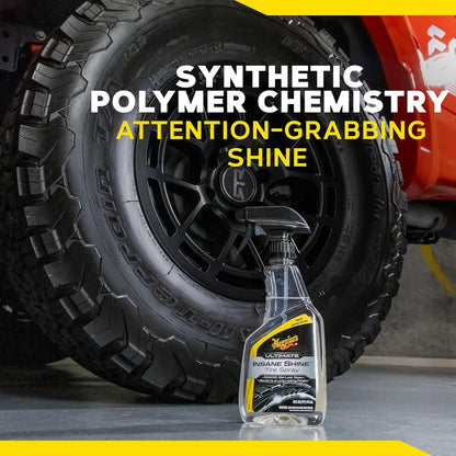 Meguiar's Ultimate Insane Shine Tire Spray - Premium Tire Dressing that Delivers a Lasting High Gloss Wet Look and is Easy to Use; Advanced Tire Shine that Bonds for a Long-Lasting Finish, 16 Oz Spray
