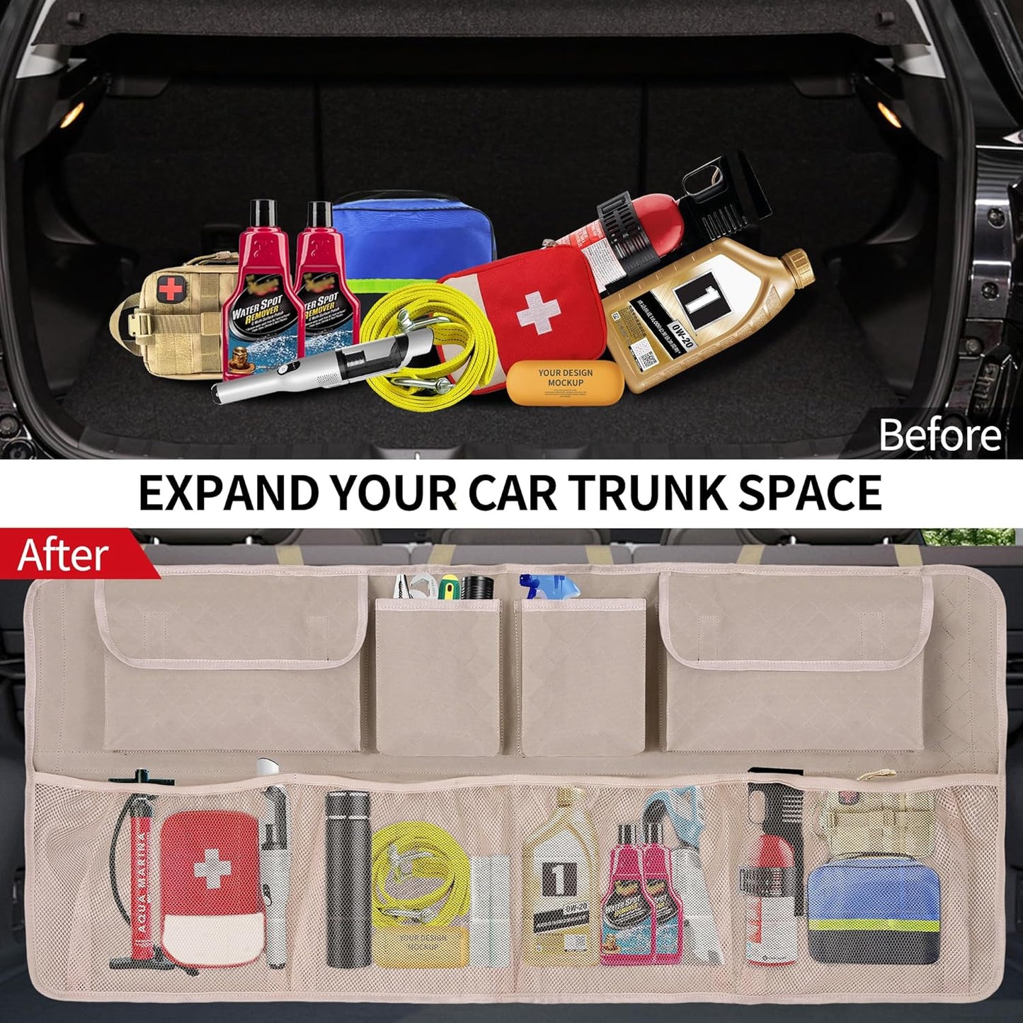Car Trunk Organizer and Storage, Large Capacity Backseat Hanging Storage Accessories, Backseat Car Organizer for SUV/MPV/Truck (Black)