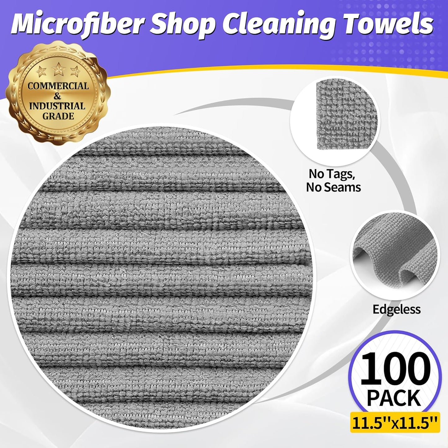 Microfiber Cleaning Cloth, 100 Pack Cleaning Rags Microfiber Towel Bulk Absorbent Lint-Free Wash Cloths, All-Purpose Shop Towels for Cars, Automotive, Garage, Home & Kitchen 11.5"*11.5"