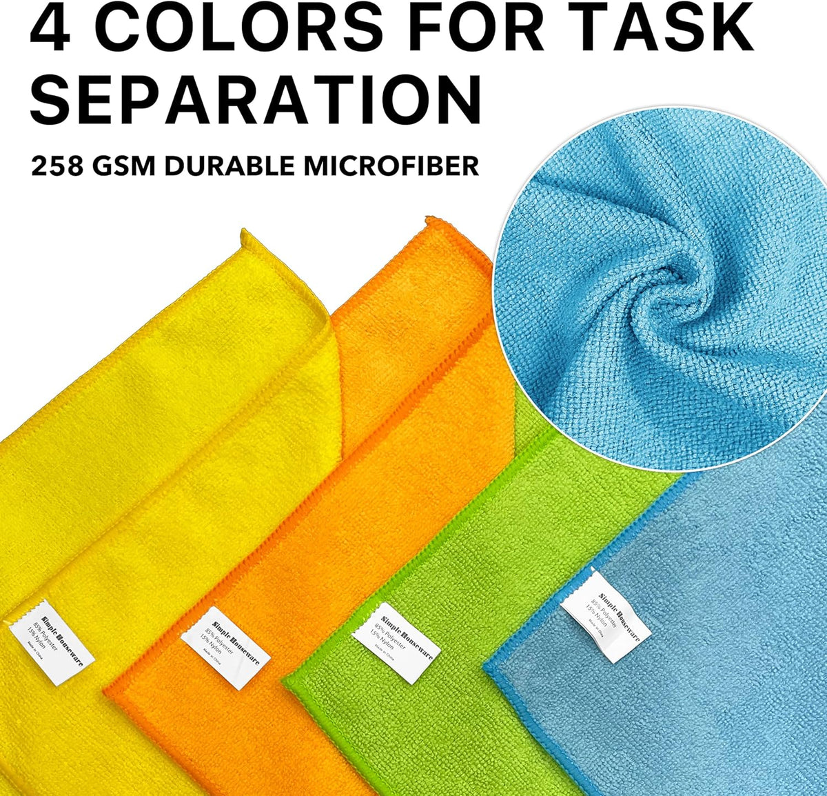 Simple Houseware Microfiber Cleaning Cloth 150 Pack, 12" x 16", 4 Colors
