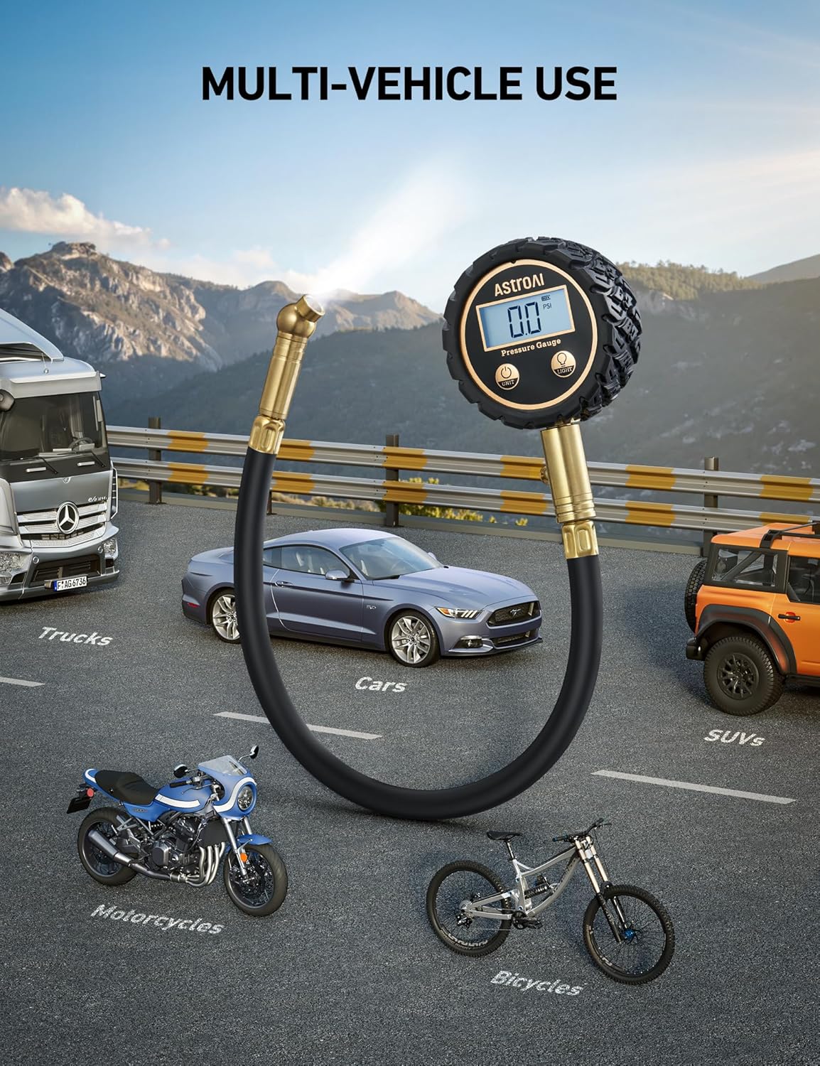AstroAI Tire Pressure Gauge for Cars with Large 2" Dial, Solid Brass with Rubber Hose, Air Bleeder Valve, ANSI B40.1, 0-60PSI
