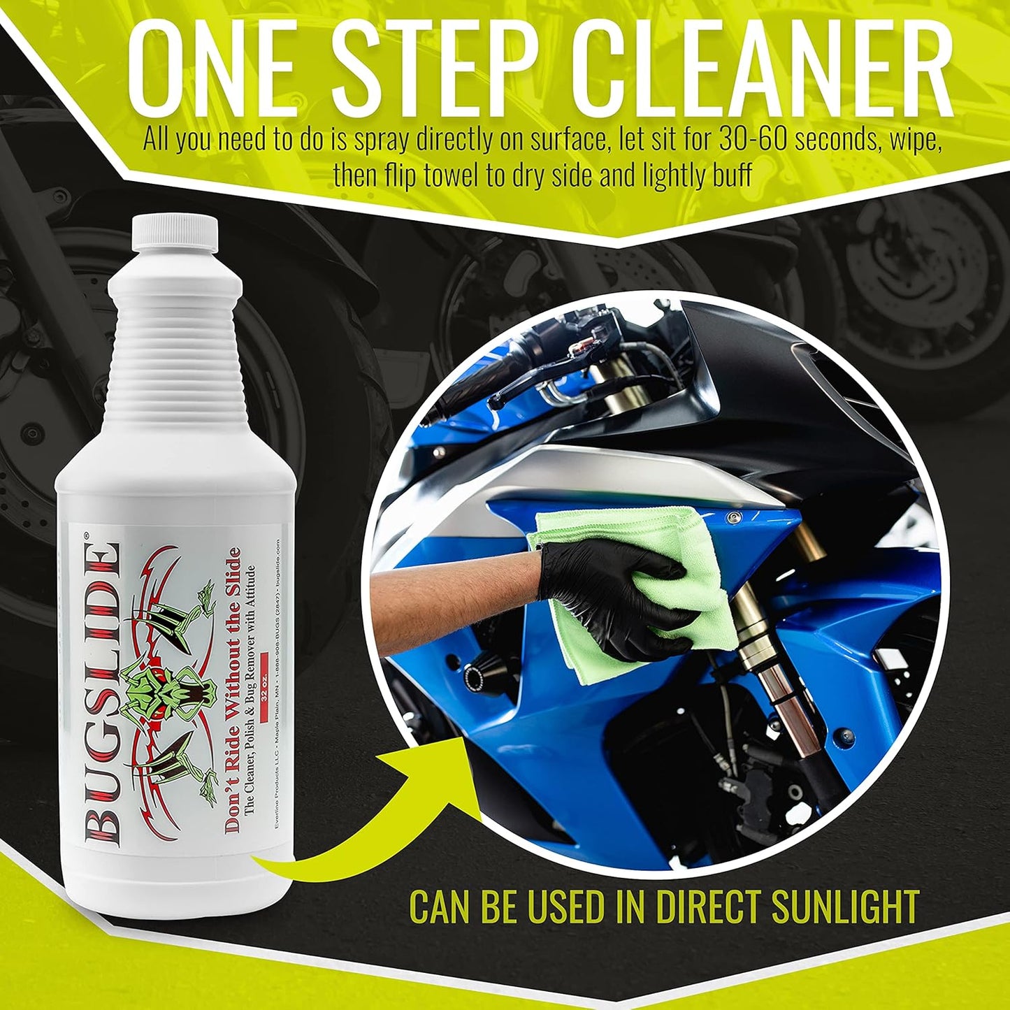 BugSlide Bug Remover – All Purpose Car Cleaner & Detailer Spray, For Vehicle Interior & Exterior Use, Shines, Degreases, Polishes, Wipes Away Bugs on Plastic, Metal,Glass, Windows, Mirrors, 32 oz