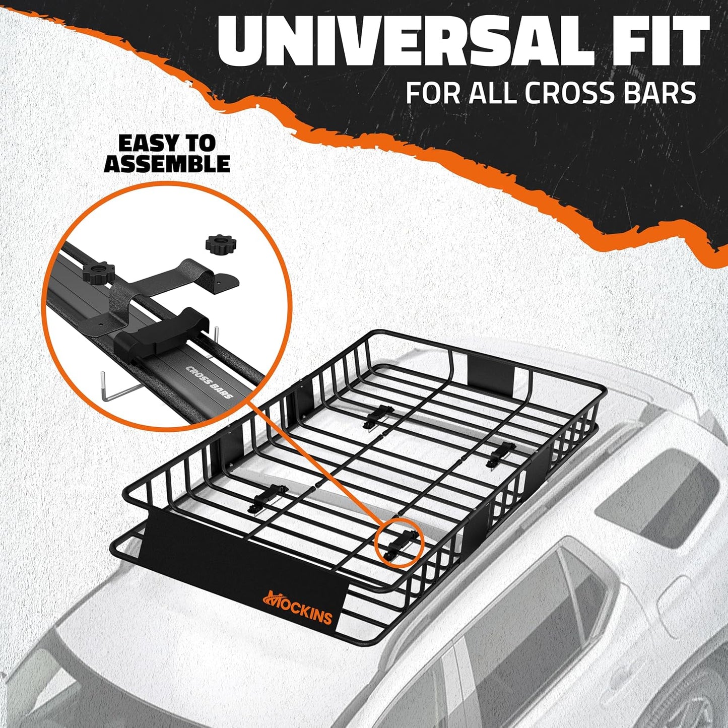 Mockins 16 Cu Ft Weatherproof No Rack Rooftop Cargo Carrier Bag 45"x34"x18" | Rooftop Cargo Bag for Top of Car | Car Topper Luggage Carrier Waterproof Set w/ Accessories | Vehicle Soft-Shell Carriers