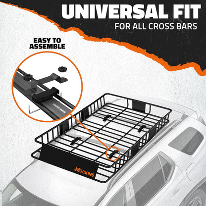 Mockins 16 Cu Ft Weatherproof No Rack Rooftop Cargo Carrier Bag 45"x34"x18" | Rooftop Cargo Bag for Top of Car | Car Topper Luggage Carrier Waterproof Set w/ Accessories | Vehicle Soft-Shell Carriers