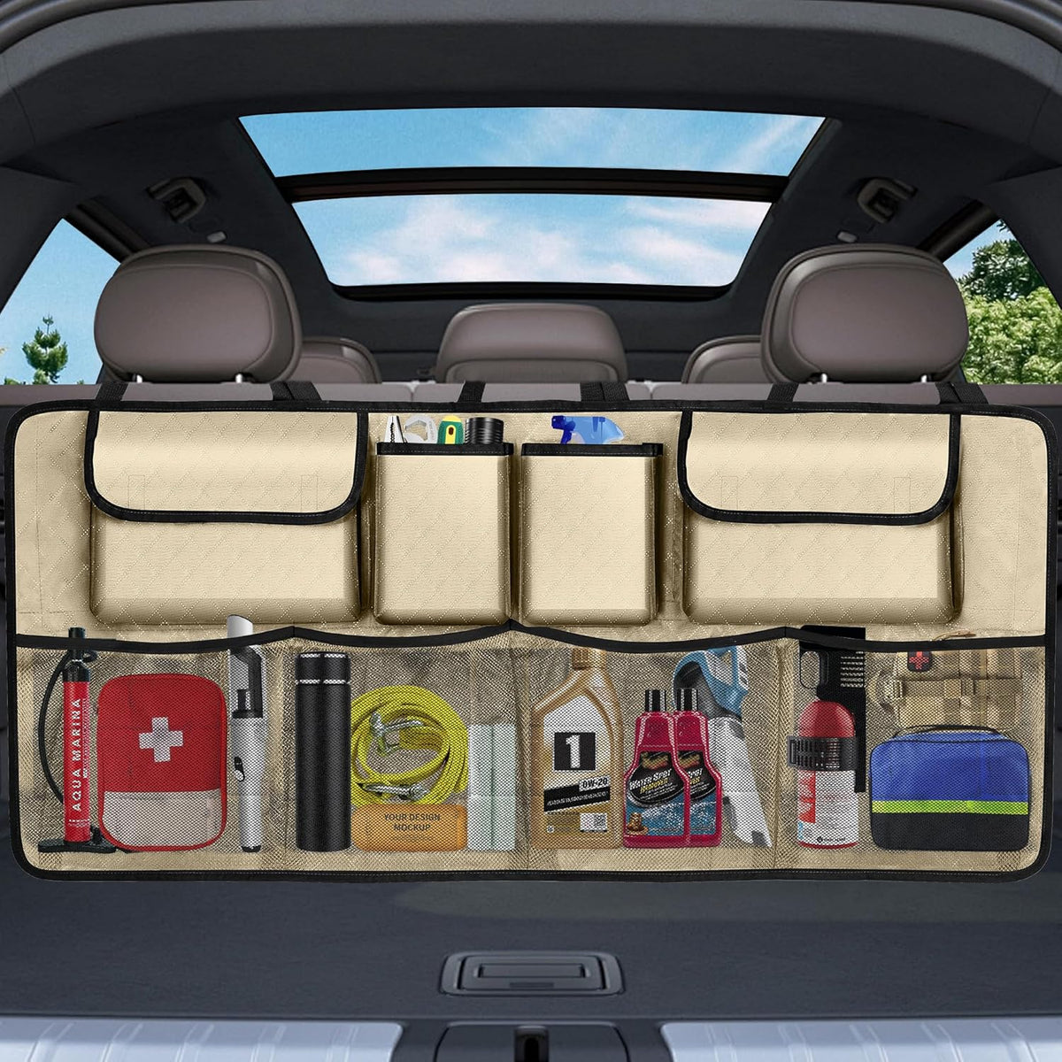 Car Trunk Organizer and Storage, Large Capacity Backseat Hanging Storage Accessories, Backseat Car Organizer for SUV/MPV/Truck (Black)