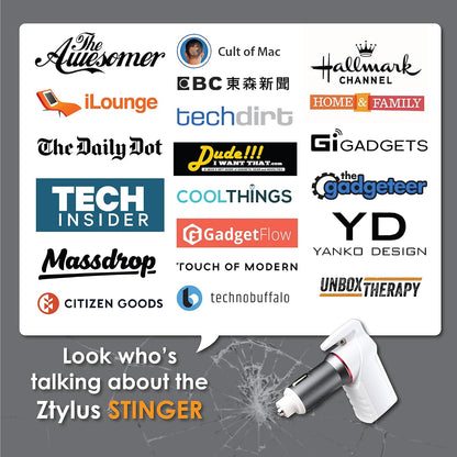 Ztylus Stinger Car Emergency Escape Tool, Spring-Loaded Window Breaker, Car Safety Hammer, Seatbelt Cutter and Window Glass Breaker, USB Car Charger, 2 USB Ports Max 2.4A (Black)