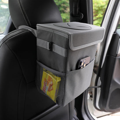 AOKJOY Car Garbage can with lid Leak Proof Vehicle Trash Can 3 Storage Pockets Hanging Waterproof car Trash Bag for SUV Beige
