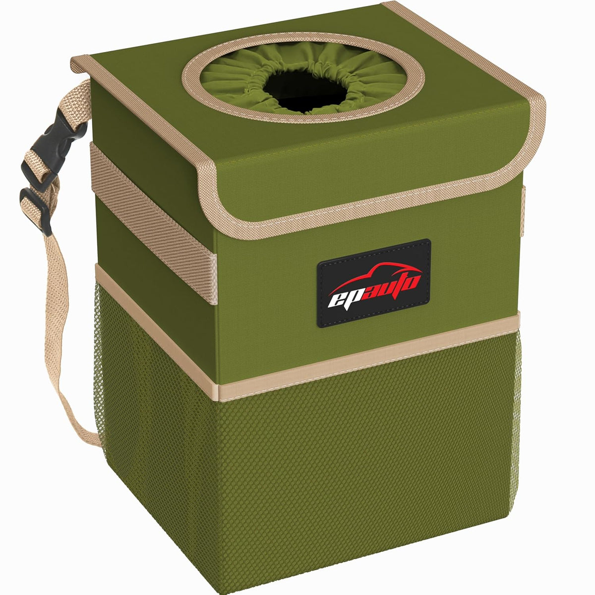 EPAuto Waterproof Car Trash Can with Lid and Storage Pockets, 2.5 Gallon, Black