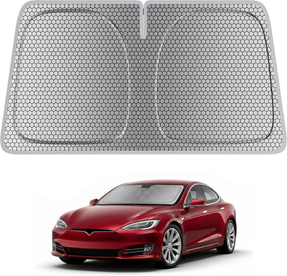 helloleiboo Graphene Car Windshield Sun Shade Car Sun Shade for Windshield with Heat Absorption Coating Foldable Design with UV Protection to Keep Your Car Interior Cooler Silver (X-Large-61 × 34 in)