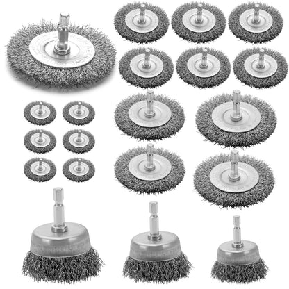 VIDICA Wire Brush for Drill Set 9Pcs,Abrasive Wire Wheel for 1/4 Inch Hex Shank, Wire Cup Brush for Drill, Coarse Crimped Carbon Steel Wire Brush Set for Removing Paint and Rust