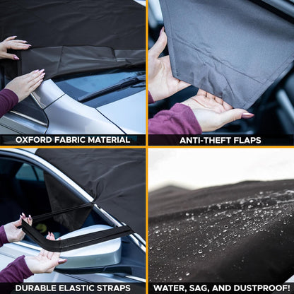 EcoNour Windshield Cover for Ice and Snow - Universal Fit for Car, SUV, Truck, Heavy Duty 600D Oxford Fabric Frost Protector for Ice & Sleet, Includes Anti-Theft Straps, Medium (69"x42")