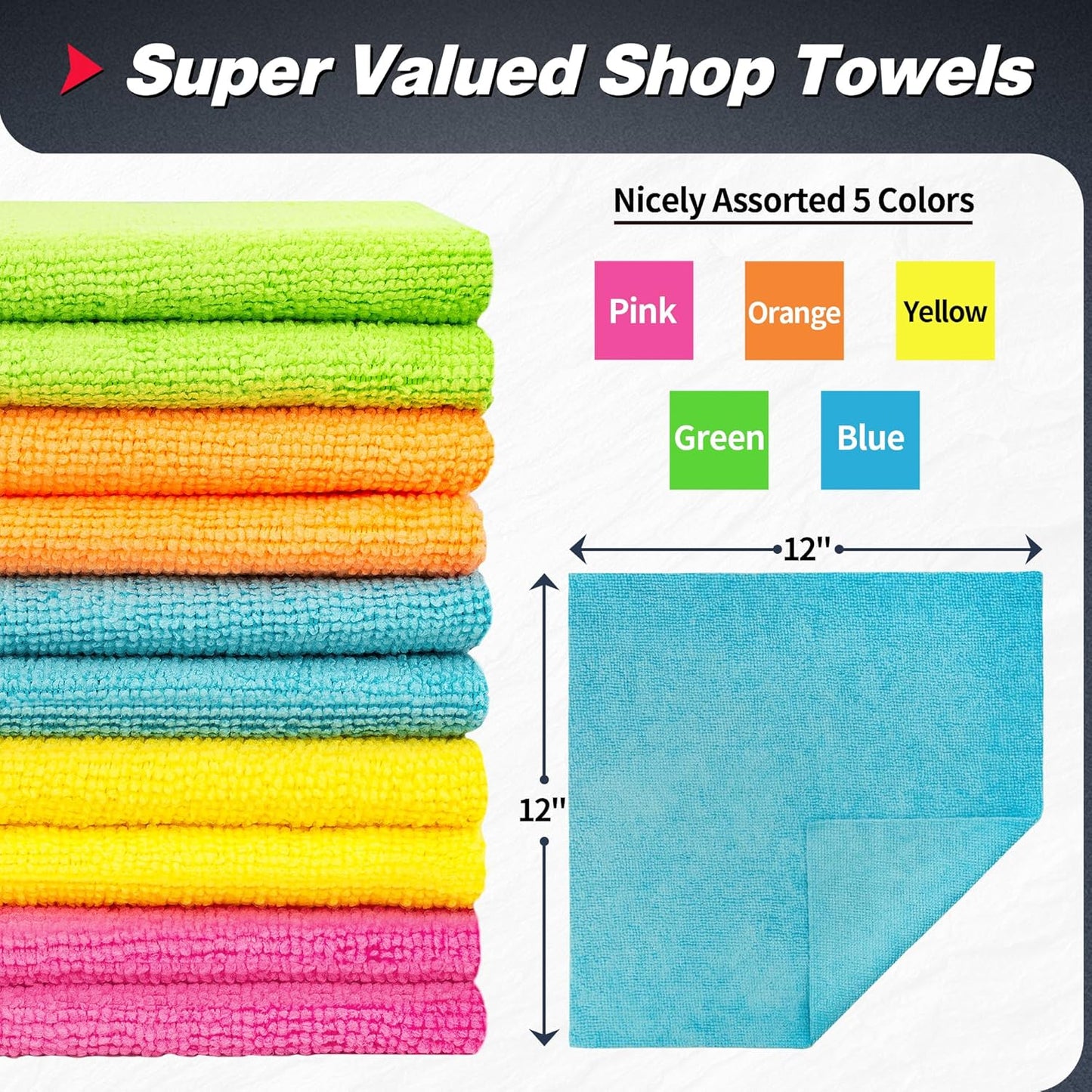 FIXSMITH Shop Towels, Pack of 200, Grey Microfiber Cleaning Cloth Bulk, Microfiber Towels for Cars, All-Purpose Absorbent Cleaning Rags, Dust Cloth for Automotive, Mechanic, Garage, 11.5 x 11.5 inch