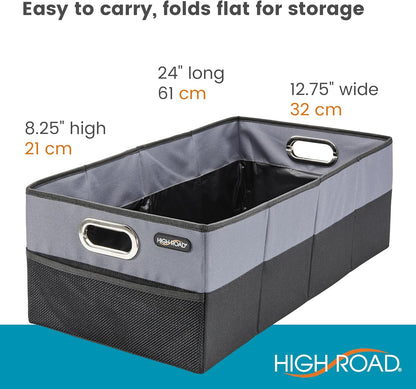 High Road CargoCube Car Storage Bin - Leakproof Car Trunk Storage Organizer with Metal Handles and Front Mesh Pocket (Square)