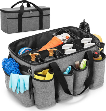 HODRANT Detailing Bag with Polisher Carry Bag, Large Detail Car Care Box for Auto Detailing Supplies, Car Wash Caddy & Trunk Organizer for Buffer Bottle Towel & Cleaning Kit, Black, Patent Design