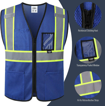 JKSafety Safety Vest for men women Hi Vis Vest with Pockets and Zipper High Visibility Meet ANSI Standard（BX310
