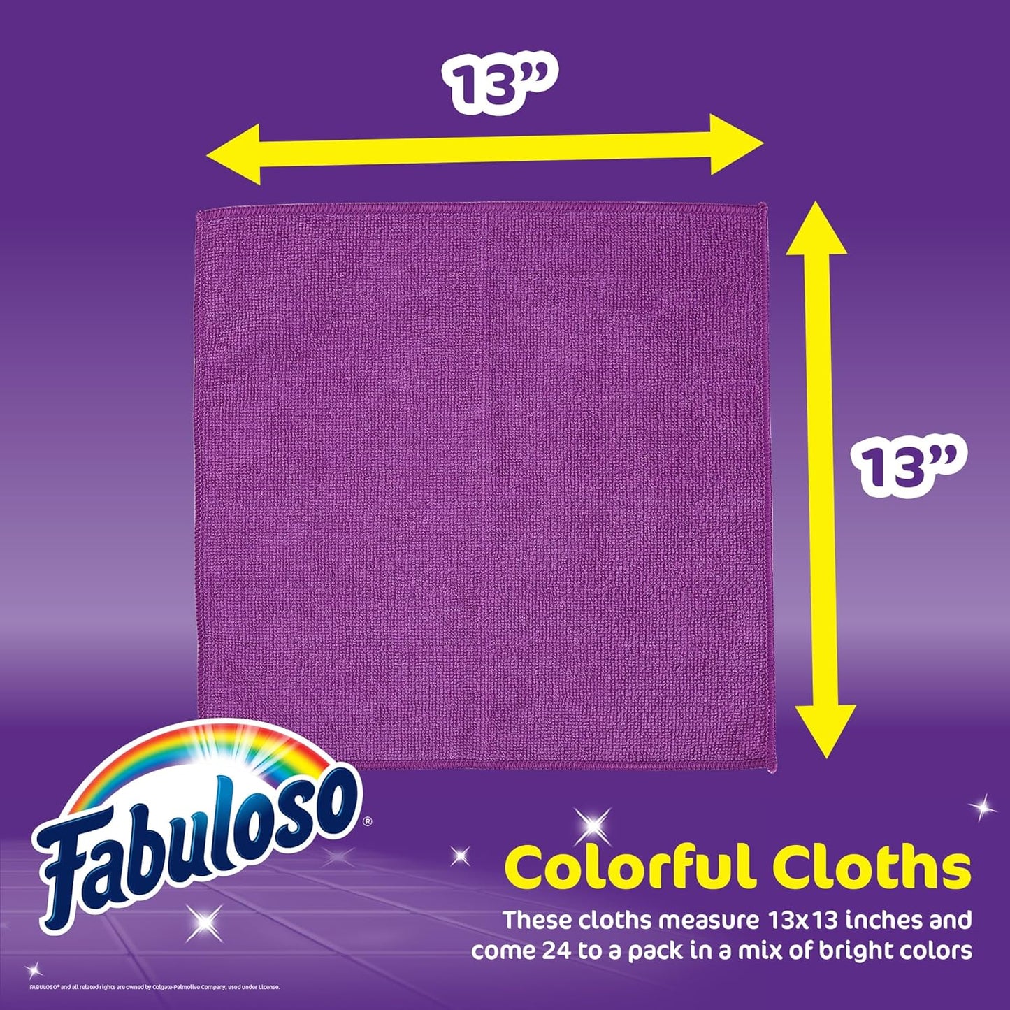 Fabuloso Microfiber Cleaning Cloths for Home & Car, Lint-Free Scratch-Free Rags for Glass, Kitchen & Wood, Reusable Machine Washable, Absorbent for Dusting & Wiping, Rainbow, 13 x 13 in, 8 Count