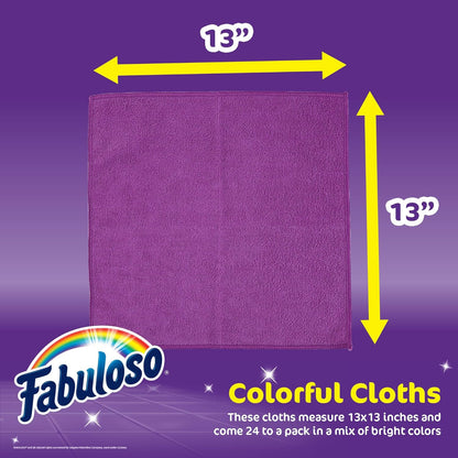 Fabuloso Microfiber Cleaning Cloths for Home & Car, Lint-Free Scratch-Free Rags for Glass, Kitchen & Wood, Reusable Machine Washable, Absorbent for Dusting & Wiping, Rainbow, 13 x 13 in, 8 Count