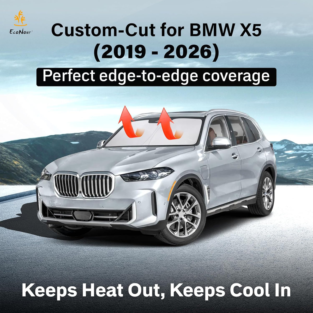 EcoNour Car Windshield Sun Shade | 2025 Upgraded Innovative No-Light-Pass Technology for Maximum Coverage | Foldable Sun Shade Keeps Your Vehicle Cool | Must-Have Car Accessories | Small (59" x 29") - Colors E