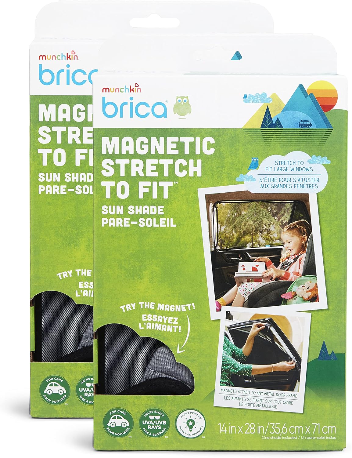 Munchkin® Brica® Magnetic Stretch to Fit™ Car Window Shade for Baby, Side Window Sun Shade, Black, 1 Pack