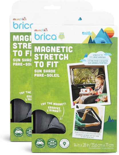 Munchkin® Brica® Magnetic Stretch to Fit™ Car Window Shade for Baby, Side Window Sun Shade, Black, 1 Pack