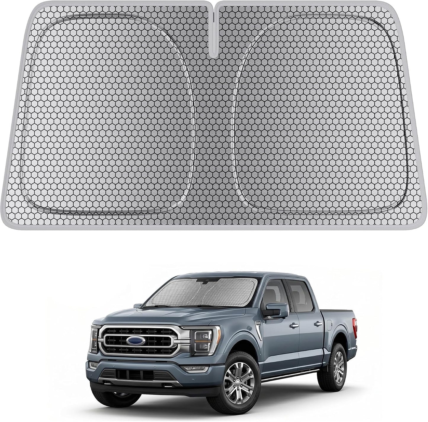 helloleiboo Graphene Car Windshield Sun Shade Car Sun Shade for Windshield with Heat Absorption Coating Foldable Design with UV Protection to Keep Your Car Interior Cooler Silver (X-Large-61 × 34 in)