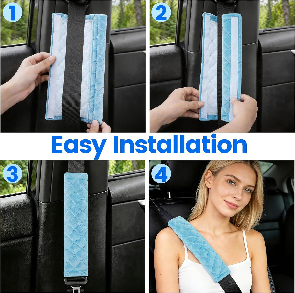Amooca Soft Auto Seat Belt Cover Seatbelt Shoulder Pad 2 PCS for a More Comfortable Driving Compatible with All Cars and Backpack Black