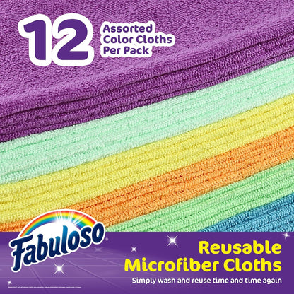 Fabuloso Microfiber Cleaning Cloths for Home & Car, Lint-Free Scratch-Free Rags for Glass, Kitchen & Wood, Reusable Machine Washable, Absorbent for Dusting & Wiping, Rainbow, 13 x 13 in, 8 Count