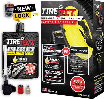 TireJect Automotive Compact Car 2-in-1 Tire Sealant & Bead Sealer Kit for tire Repair of leaks and punctures