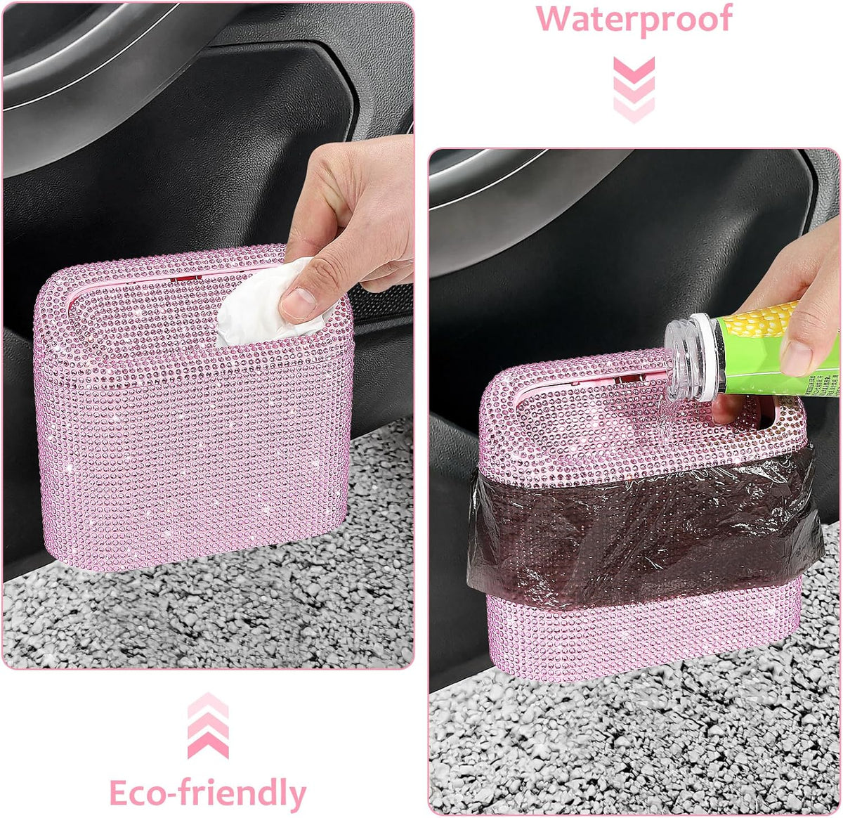 Accmor Car Trash Can with Lid, Mini Auto Dustbin Garbage Organizer Holder 2 Packs, Automotive Storage Container Bin with 60 Pcs Bags for Vehicle, Home, Office