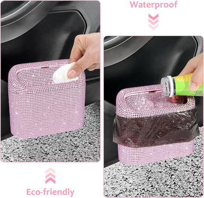 Accmor Car Trash Can with Lid, Mini Auto Dustbin Garbage Organizer Holder 2 Packs, Automotive Storage Container Bin with 60 Pcs Bags for Vehicle, Home, Office