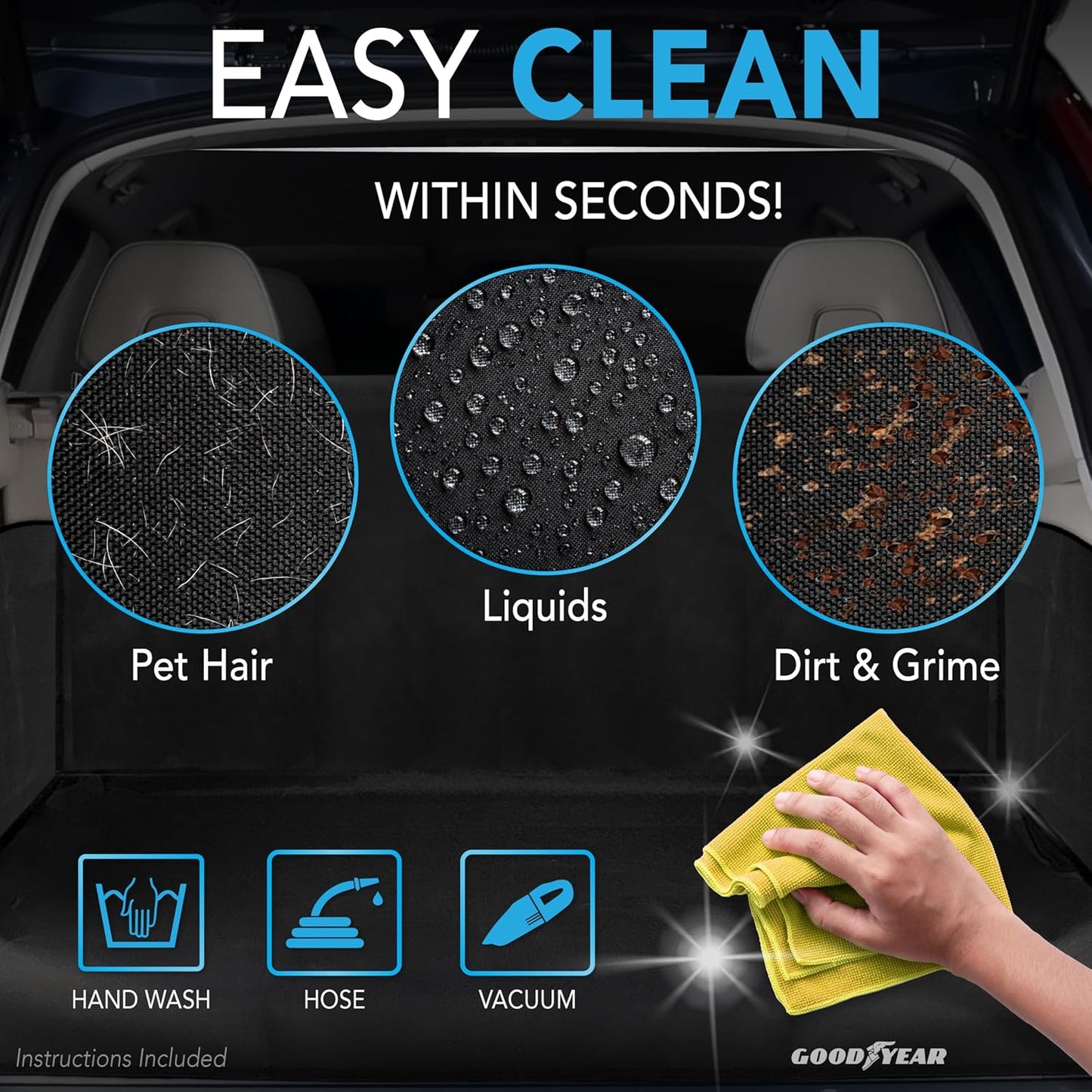 GOODYEAR Water Resistant SUV Cargo Cover Heavy-Duty Trunk Protector for Dogs, Durable Liner with Side Walls, Pet Mat, Large Size