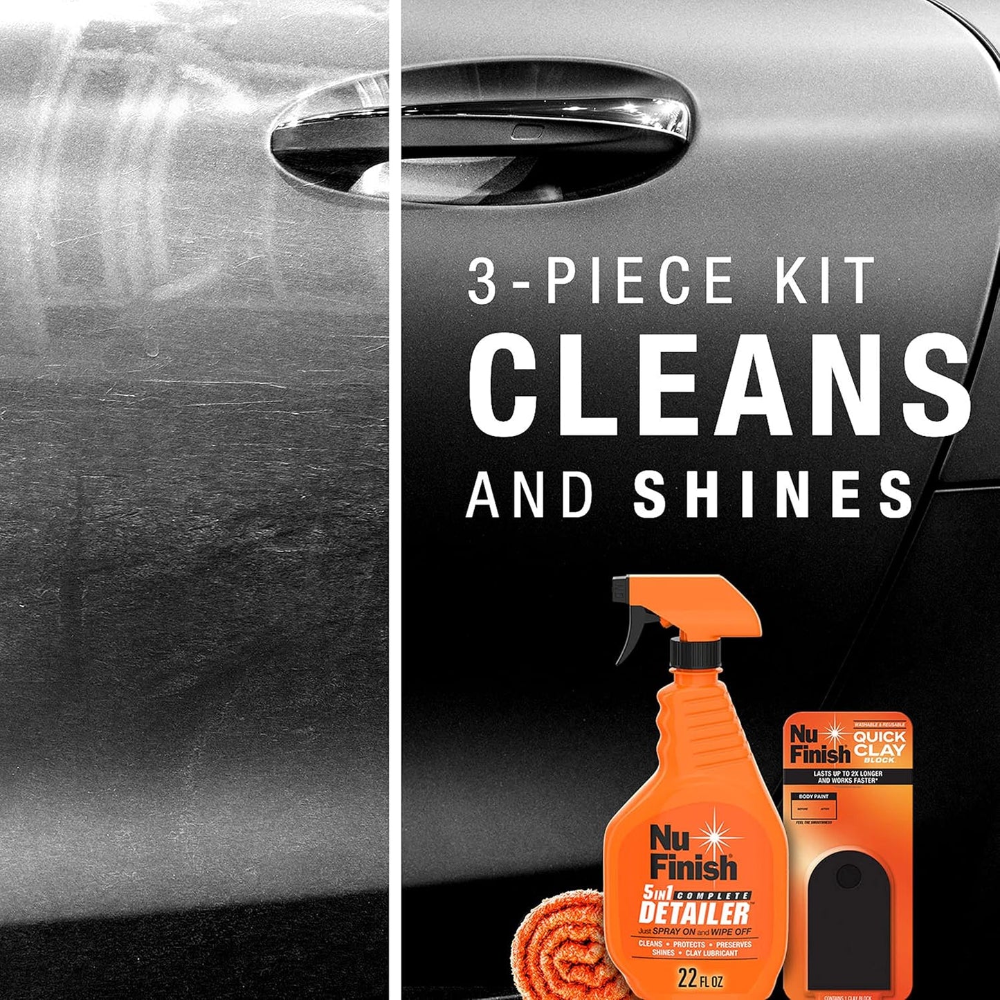 5-in-1 Complete Detailer Spray with Towel by Nu Finish, Preserves and Protects Car Detailing, Includes 1 Microfiber Towel, 22 Oz Spray