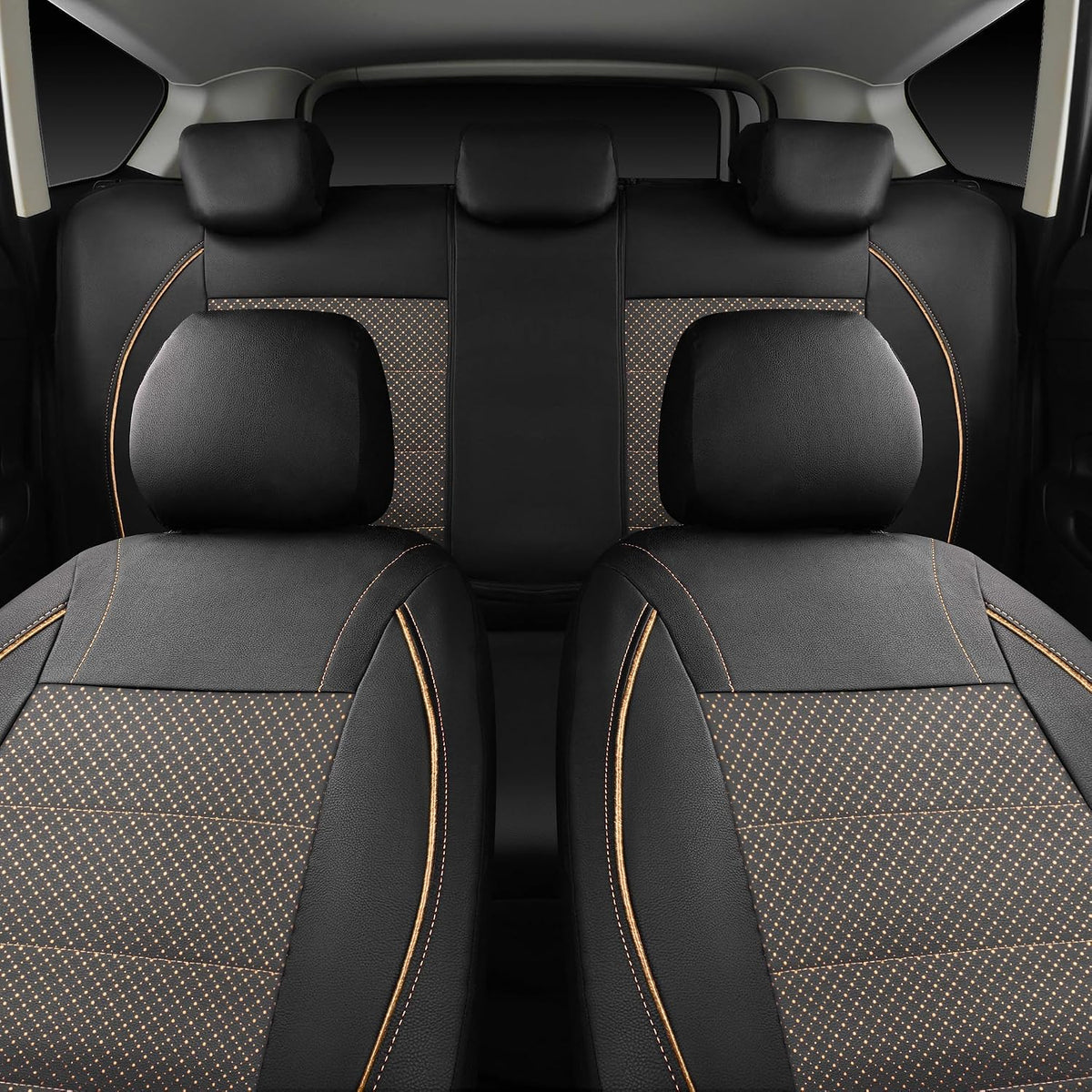 CAR PASS Universal FIT Piping Leather Two Front Seat Covers, Waterproof Faux Leather for SUV Sedan Van Truck, Airbag Compatible,Reserved Opening Holes for Headrest Covers. (Black red)