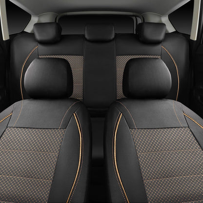 CAR PASS Universal FIT Piping Leather Two Front Seat Covers, Waterproof Faux Leather for SUV Sedan Van Truck, Airbag Compatible,Reserved Opening Holes for Headrest Covers. (Black red)