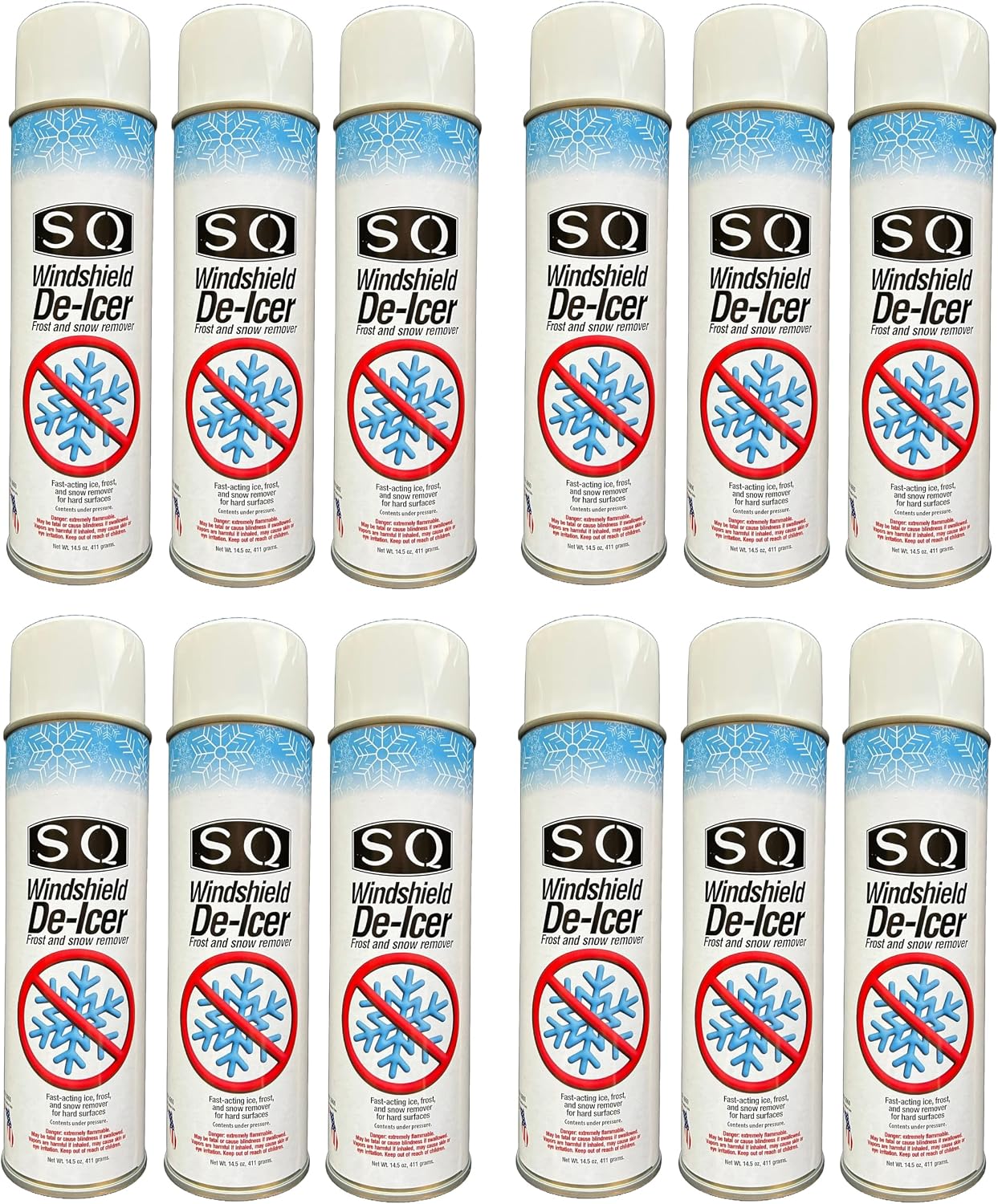 SQ Windshield De Icer Frost and Snow Remover, 14.5 oz per can (12)