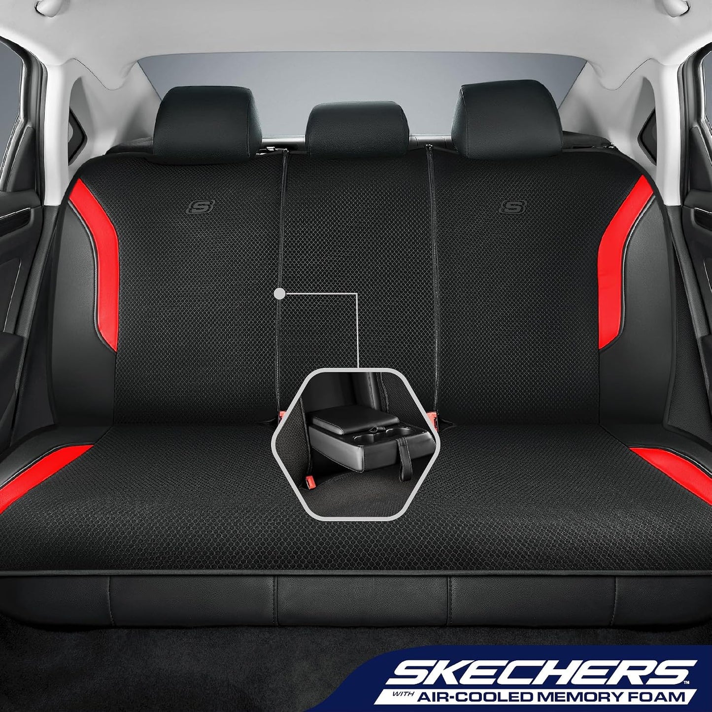 Skechers Memory Foam Seat Covers, Air Cool Mesh Thick Car Seat Covers, Car Seat Covers Front Seats Airbag Compatible, Universal Automotive Comfort for Most Cars, Vans, Trucks, SUV,Black