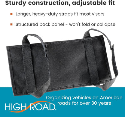 High Road Car Visor Organizer with Secure Zip Pockets, Sunglasses Holder and Clear Registration and Insurance Pocket - Heavy Duty Straps Fit Most Car, SUV and Truck Visors