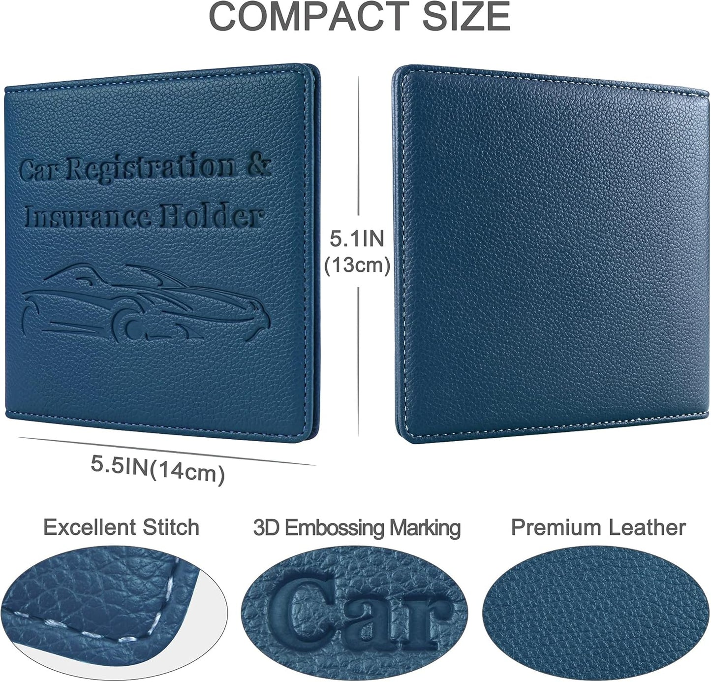 Car Registration and Insurance Holder, Premium PU Leather Vehicle Glove Box Car Organizer Men Women Wallet Accessories Case for ID, Driver's License - Blue