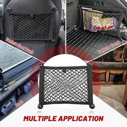 RED WOLF 2 Layer Small Mesh Cargo Net Elastic Storage Netting 2 Pcs Stretchable Car Organizer Net 14×10 Inch for Trunk RV Boats Home Auto Cargo Net Pocket with Screws and Hooks