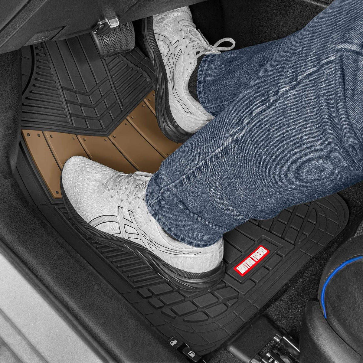 Motor Trend DualFlex™ Rubber Car Floor Mats All Weather Waterproof 4-Piece Sporty Two-Tone Design Car Mats Full Set - Universal Trim-to-Fit Floor Mats for Car, SUV, & Trucks - Car Carpet Protector