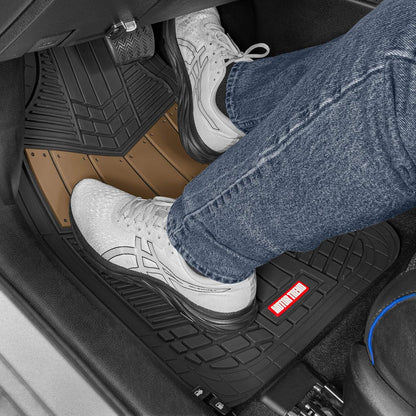 Motor Trend DualFlex™ Rubber Car Floor Mats All Weather Waterproof 4-Piece Sporty Two-Tone Design Car Mats Full Set - Universal Trim-to-Fit Floor Mats for Car, SUV, & Trucks - Car Carpet Protector