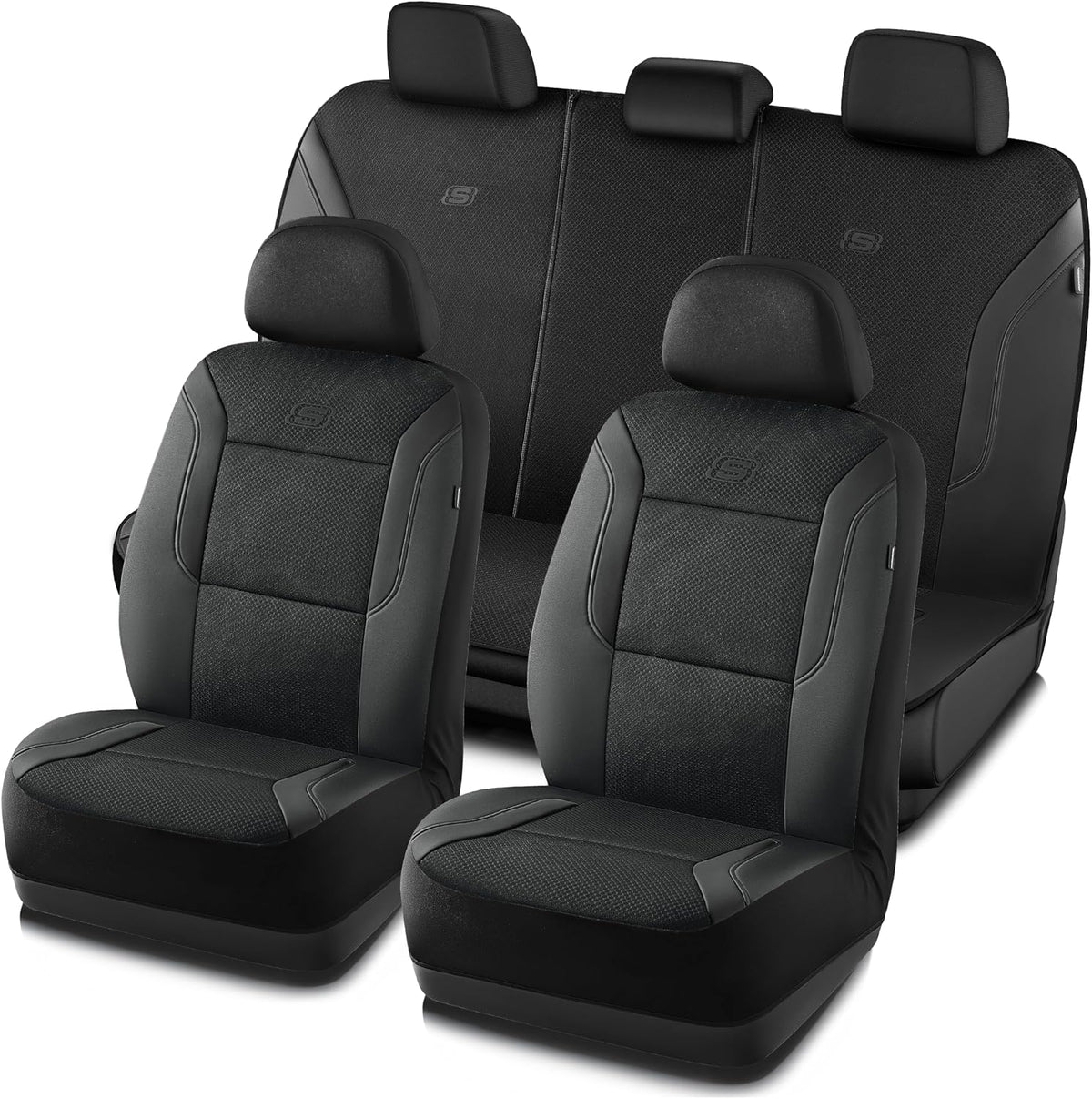 Skechers Memory Foam Seat Covers, Air Cool Mesh Thick Car Seat Covers, Car Seat Covers Front Seats Airbag Compatible, Universal Automotive Comfort for Most Cars, Vans, Trucks, SUV,Black