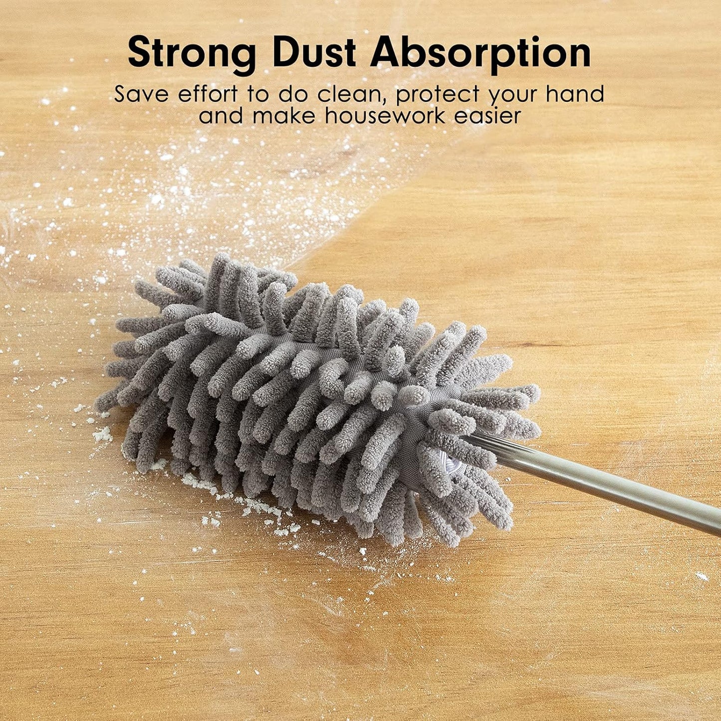 Microfiber Duster for Cleaning, Tukuos Hand Washable Dusters with 2pcs Replaceable Microfiber Head, Extendable Pole, Detachable Cleaning Supplies for Office, Car, Window, Furniture, Ceiling Fan