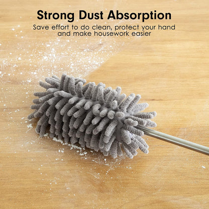 Microfiber Duster for Cleaning, Tukuos Hand Washable Dusters with 2pcs Replaceable Microfiber Head, Extendable Pole, Detachable Cleaning Supplies for Office, Car, Window, Furniture, Ceiling Fan