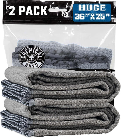Chemical Guys Waffle Weave Gray Matter Microfiber Drying Towel 2 Pack, Huge Car Drying Towels for Faster Coverage on Paint, Glass, Wheels, and Trim, Streak Free Drying for Cars, Trucks, and SUVs