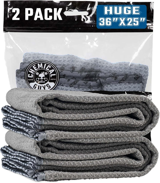 Chemical Guys Waffle Weave Gray Matter Microfiber Drying Towel 2 Pack, Huge Car Drying Towels for Faster Coverage on Paint, Glass, Wheels, and Trim, Streak Free Drying for Cars, Trucks, and SUVs