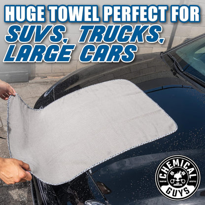Chemical Guys Waffle Weave Gray Matter Microfiber Drying Towel - 25" x 36", Premium Blend Microfiber Towel with Soft-Banded Edging for Scratch-Free Car Drying, Ultra Absorbent