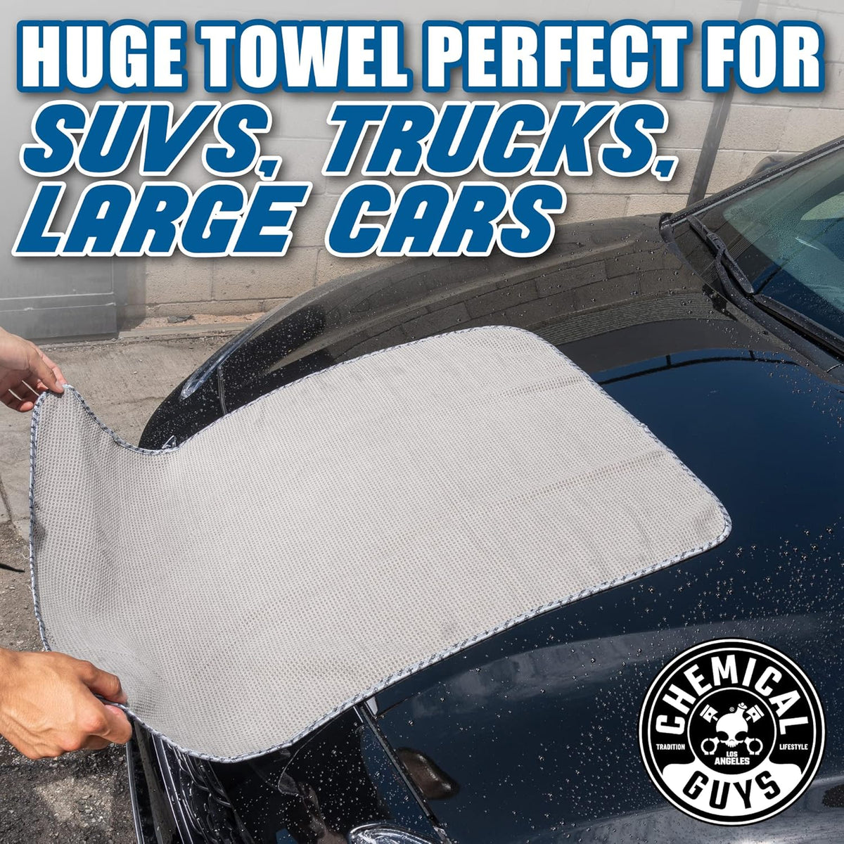 Chemical Guys Waffle Weave Gray Matter Microfiber Drying Towel 2 Pack, Huge Car Drying Towels for Faster Coverage on Paint, Glass, Wheels, and Trim, Streak Free Drying for Cars, Trucks, and SUVs