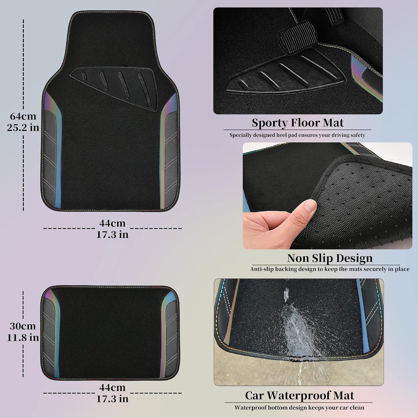 CAR PASS Air Mesh Leather Car Seat Covers Full Set, Waterproof Car Floor Mats, Sporty Steering Wheel Cover 14.5-15in, Universal Fits for 95% Cars Truck SUV (Black and Blue)